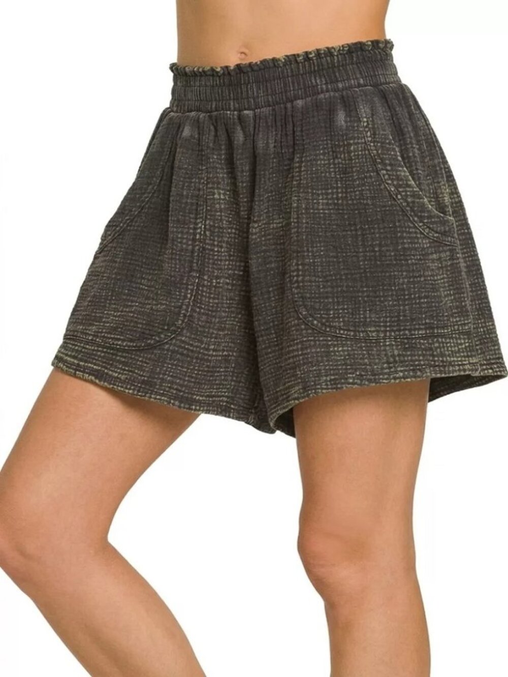 Women’s High Rise Lounge Shorts | Elastic Waist | Relaxed Fit | Ash Black